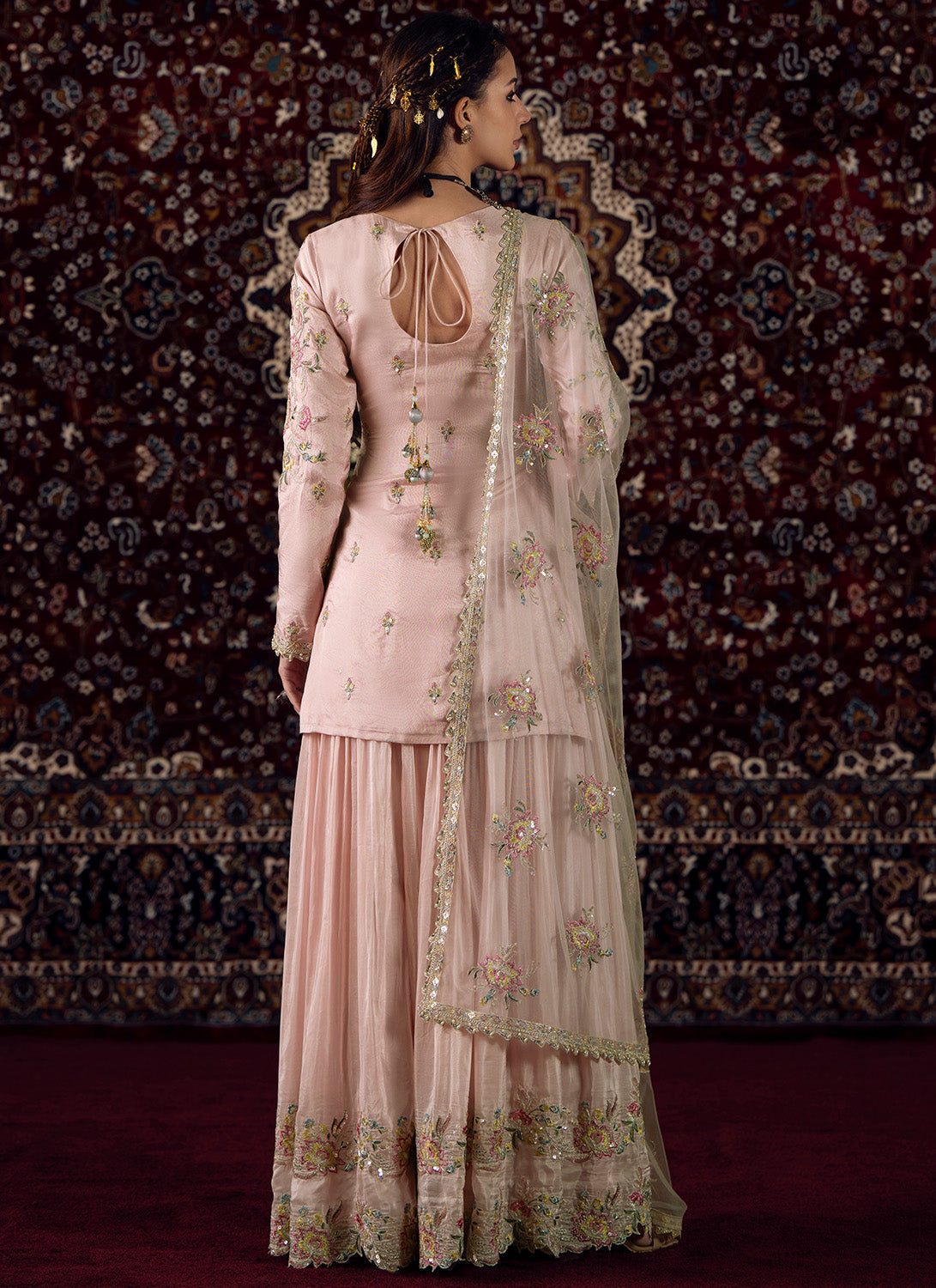Soft Pink Embroidered Silk Sharara Suit