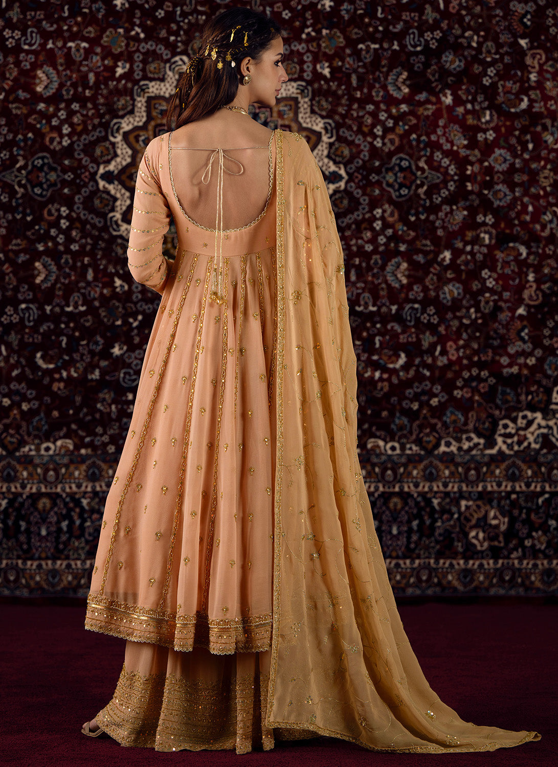 Soft Peach Embroidered Georgette Anarkali Style Sharara
