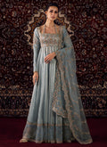 Dusty Blue Embroidered Organza Anarkali