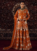 Rust Orange Embroidered Viscose Silk Sharara
