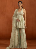 Light Green Embroidered Peplum Style Gharara Suit