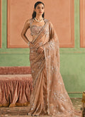 Rose Gold Embroidered Organza Saree