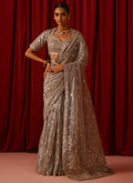 Silver Embroidered Net Saree