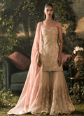 Beige and Pink Embroidered Net Gharara