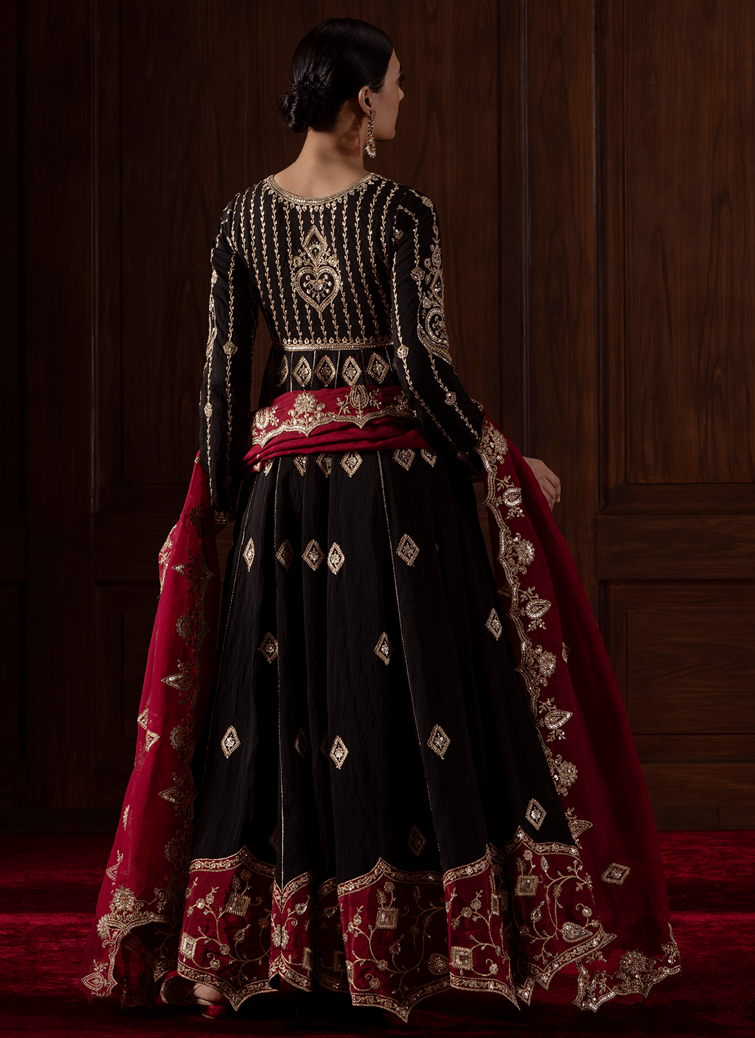 Black and Red Embroidered Chanderi Anarkali