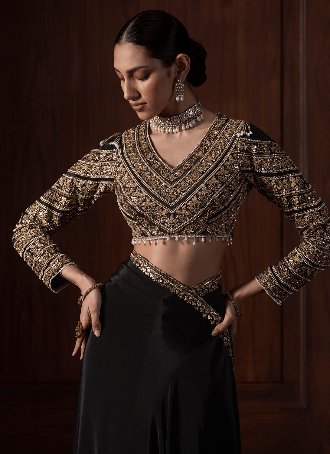 Black Embroidered Silk Saree
