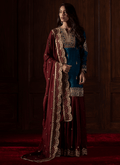 Dark Teal and Plum Embroidered Silk Sharara