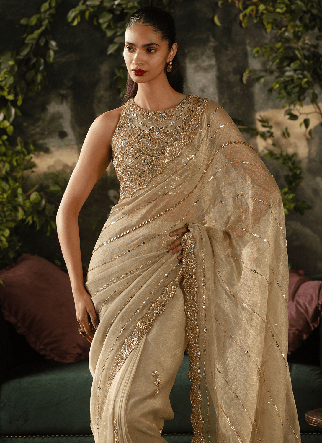 Gold Embroidered Tissue Saree