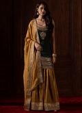 Green and Mustard Embroidered Silk Sharara