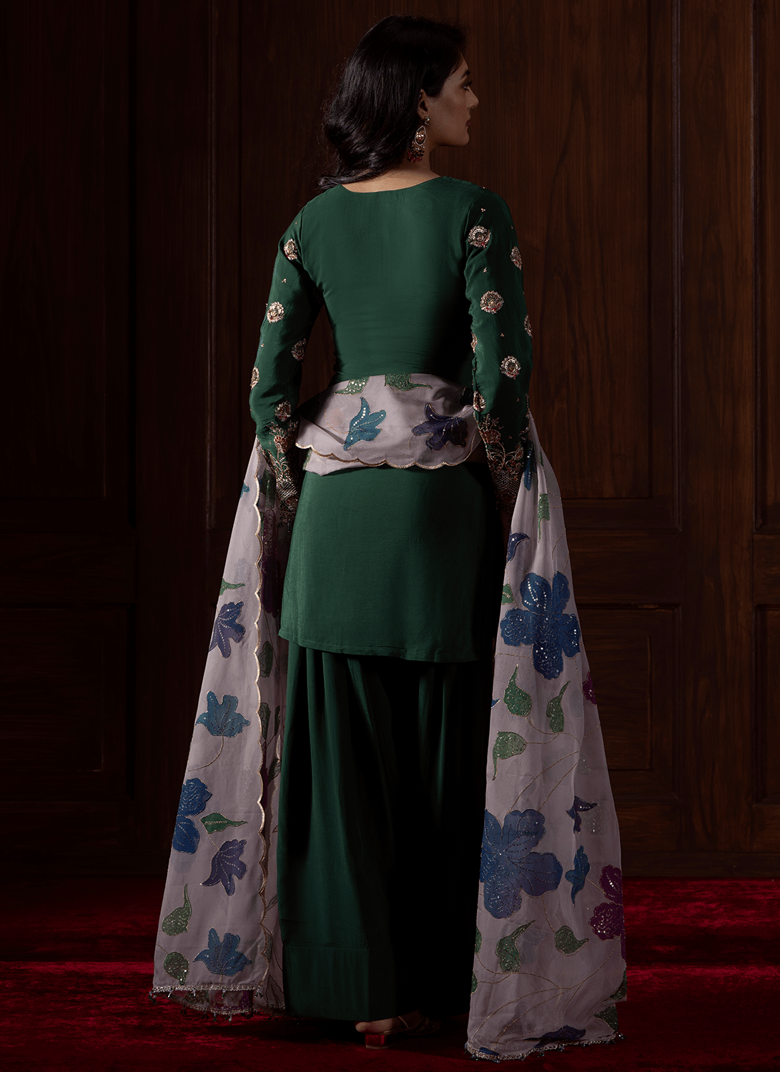 Green Embroidered Crepe Punjabi Suit