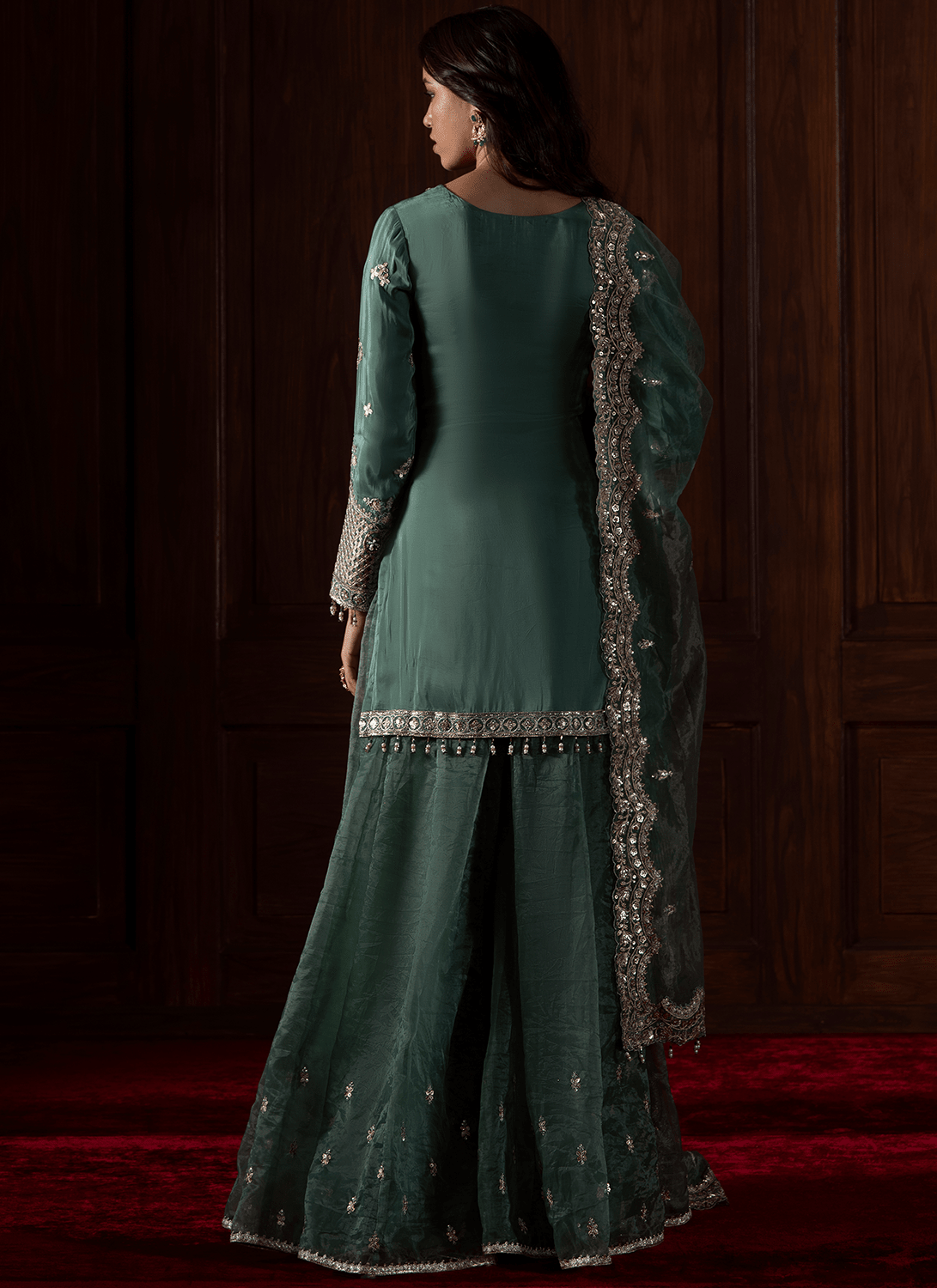Green Embroidered Silk Sharara