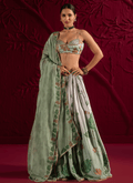 Green Floral Embroidered Satin Georgette Lehenga