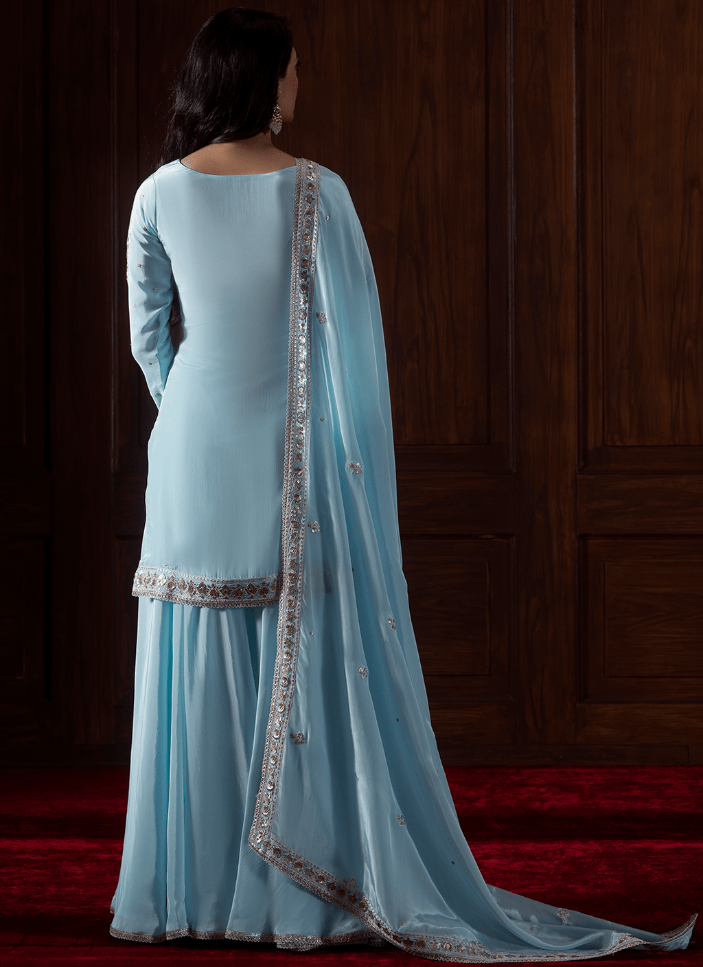 Light Blue Embroidered Crepe Sharara