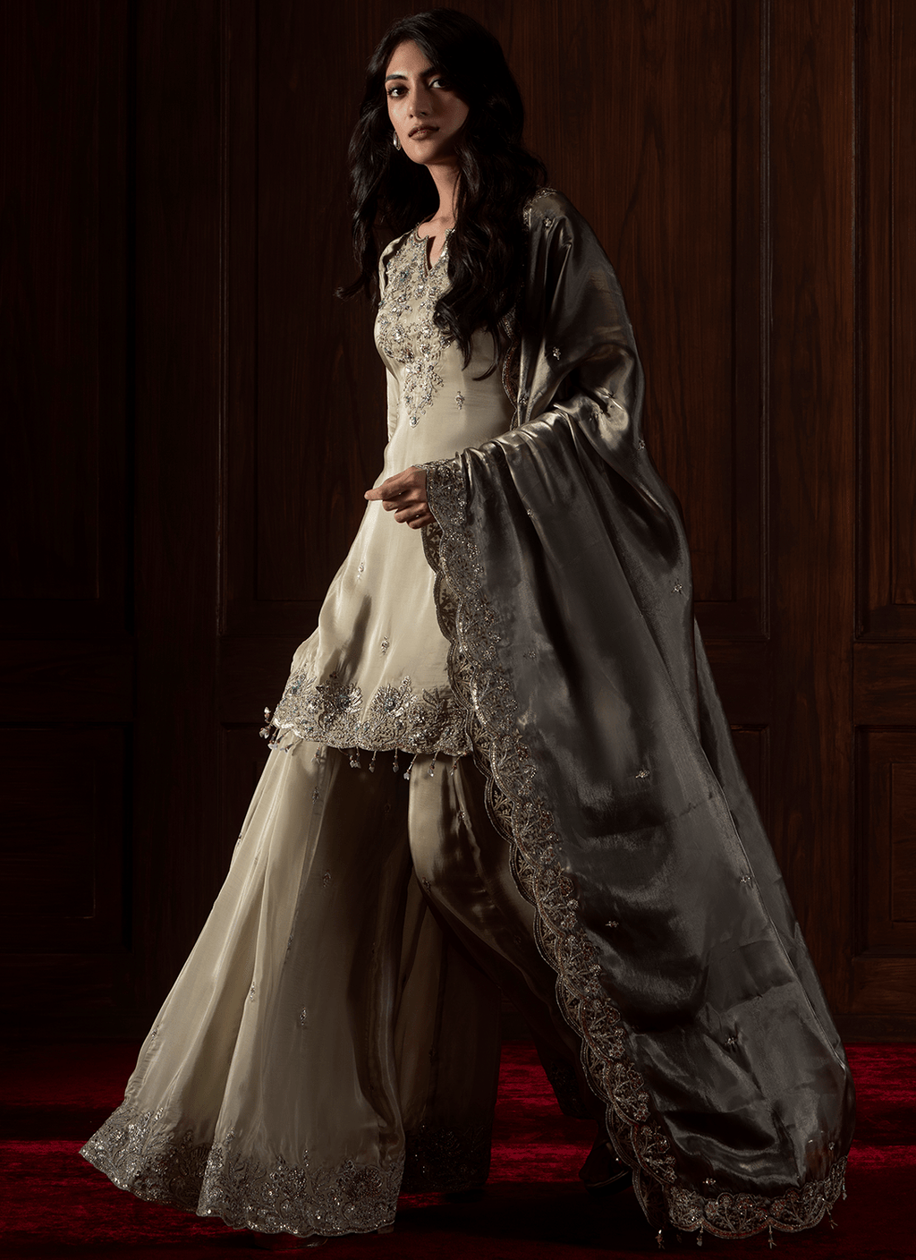 Light Green Embroidered Organza Sharara