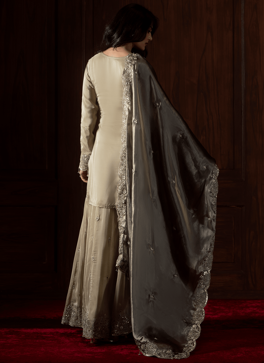 Light Green Embroidered Organza Sharara