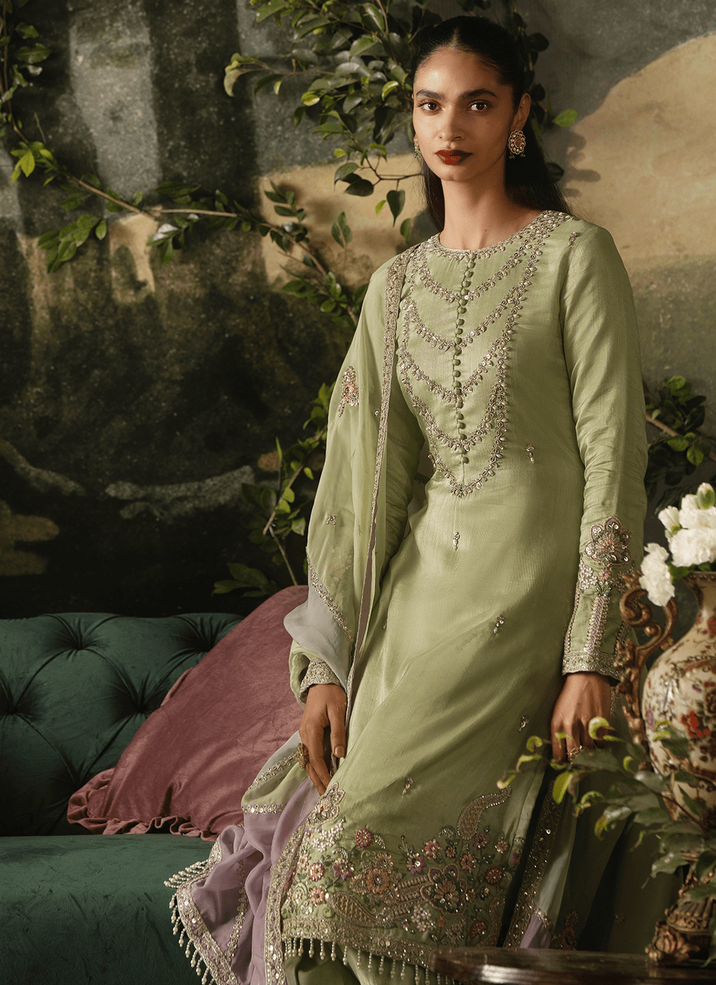 Light Green Embroidered Viscose Silk Salwar Suit