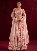 Light Peach Floral Embroidered Crepe Silk Lehenga
