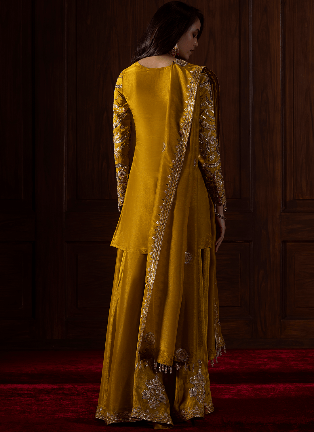 Mustard Embroidered Tissue Organza Sharara
