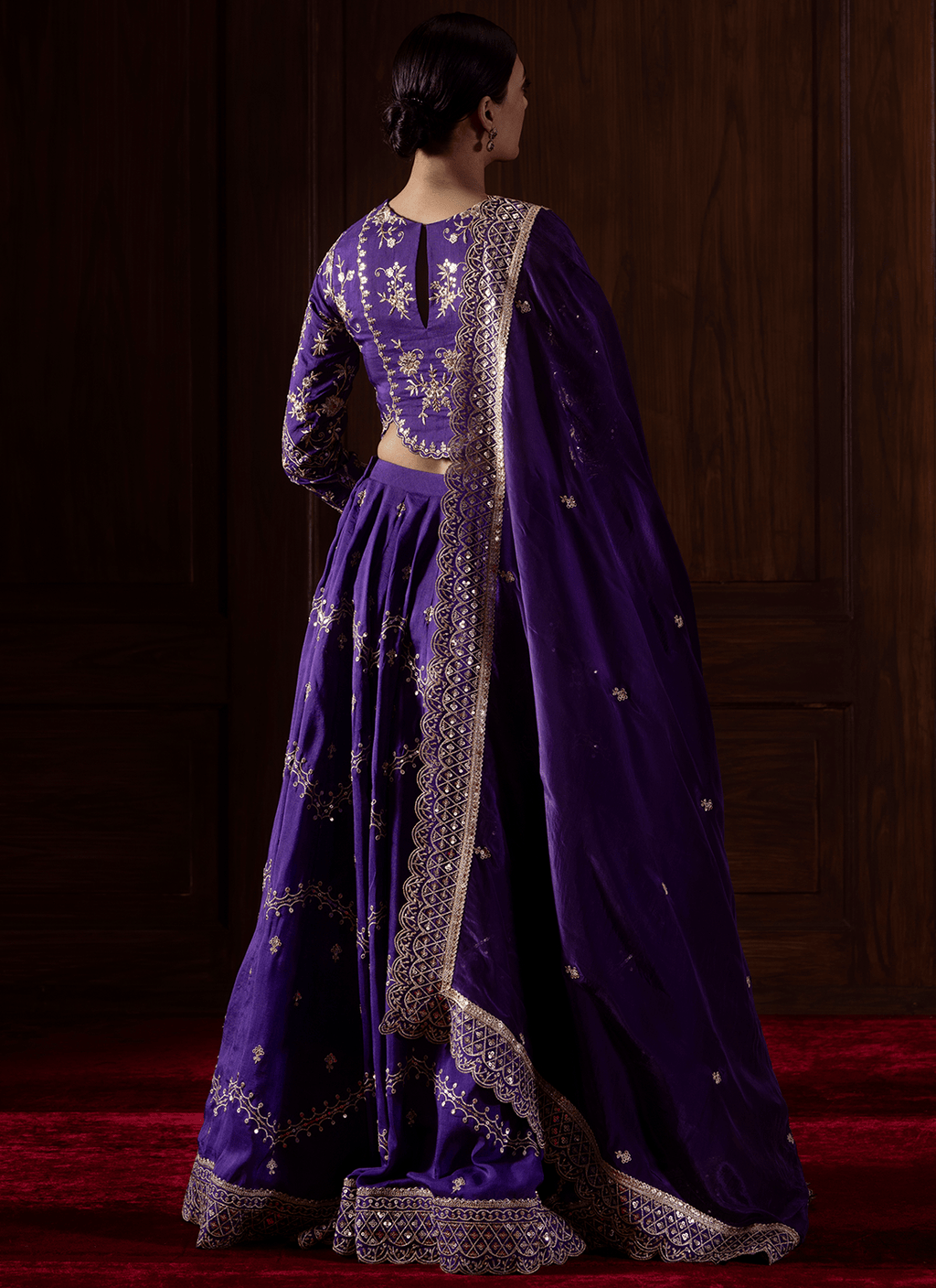 Purple Embroidered Silk Lehenga