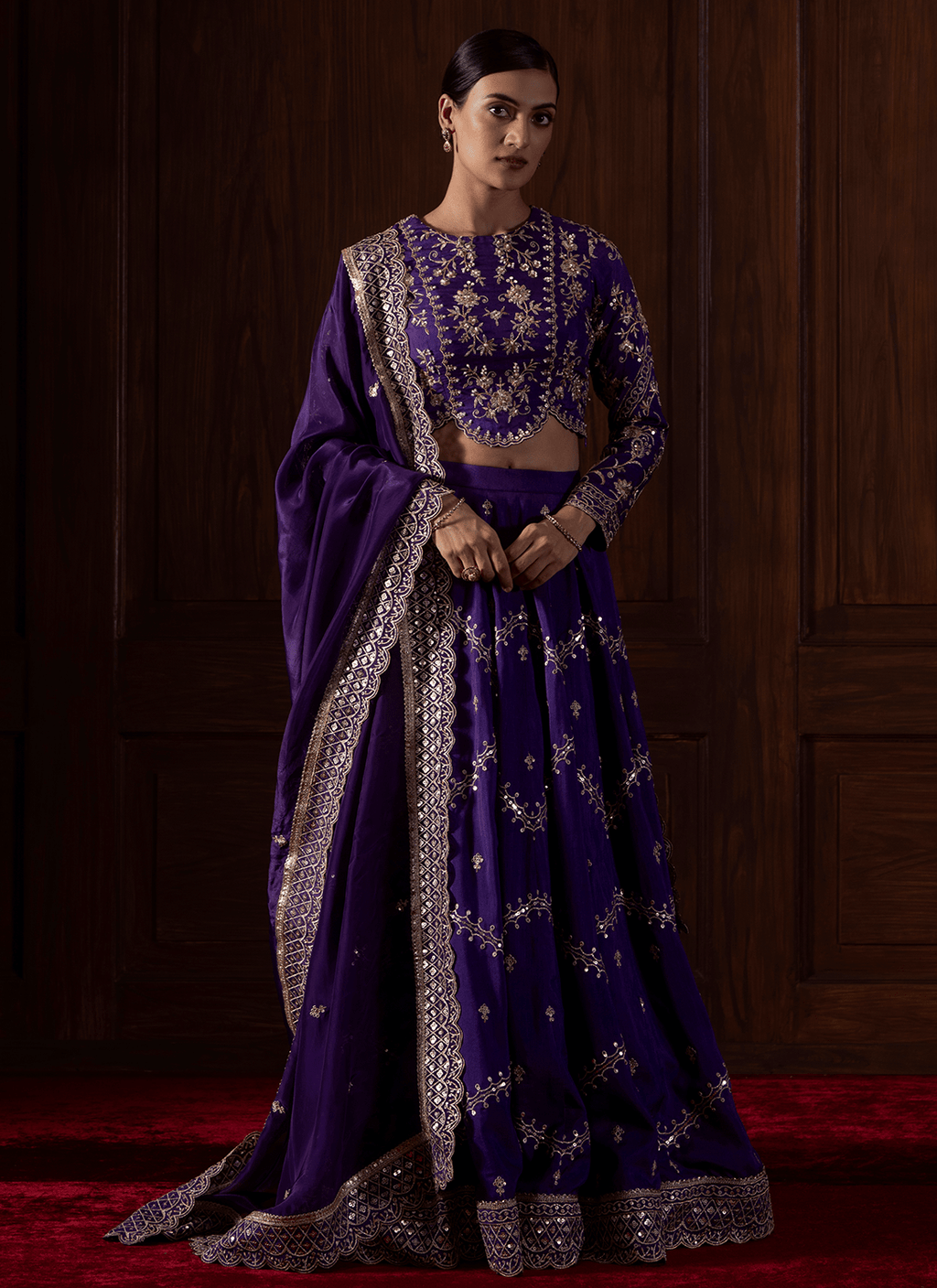 Purple Embroidered Silk Lehenga