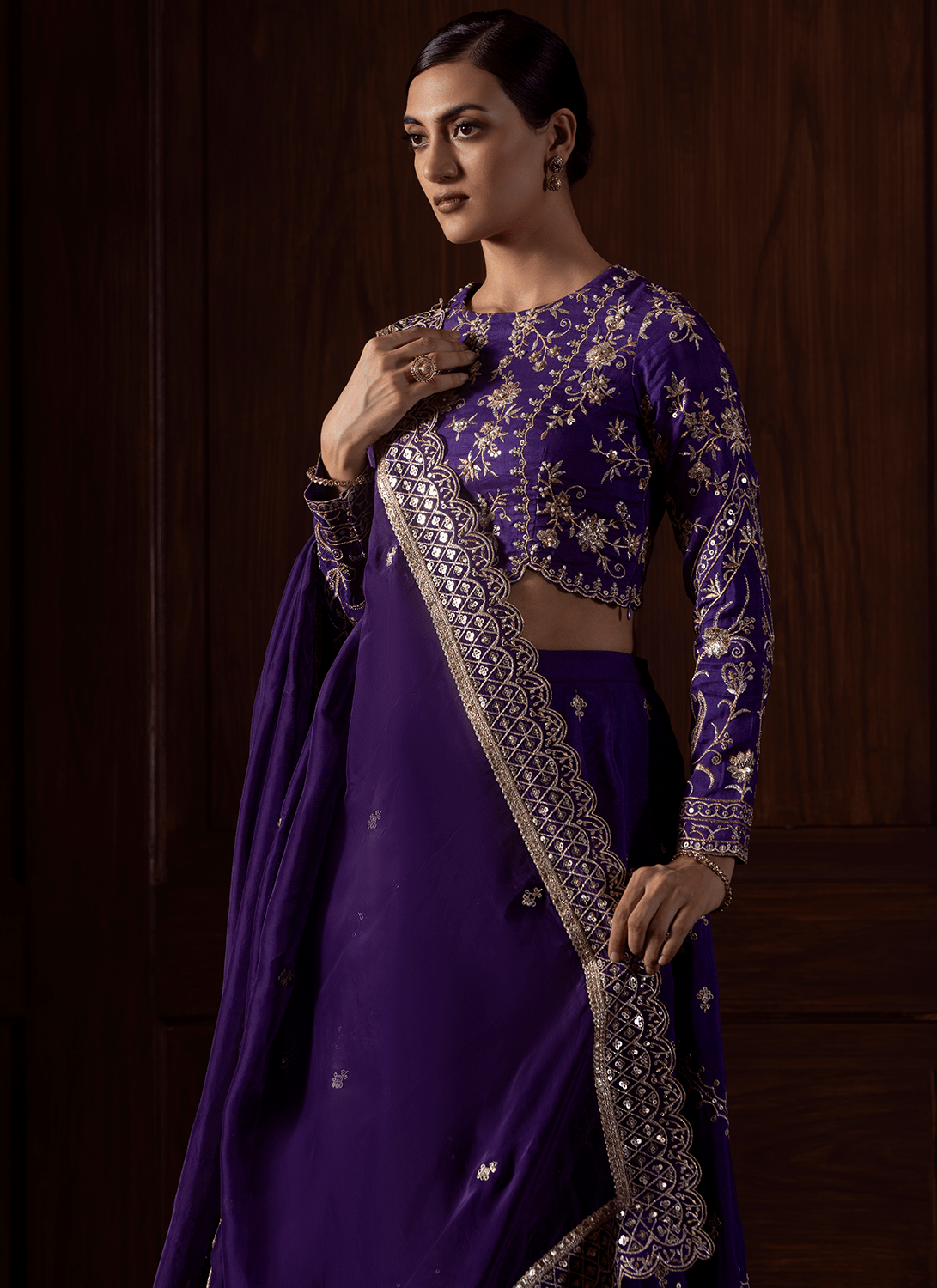 Purple Embroidered Silk Lehenga