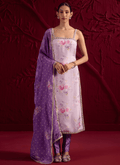 Purple Floral Embroidered Crepe Silk Straight Suit