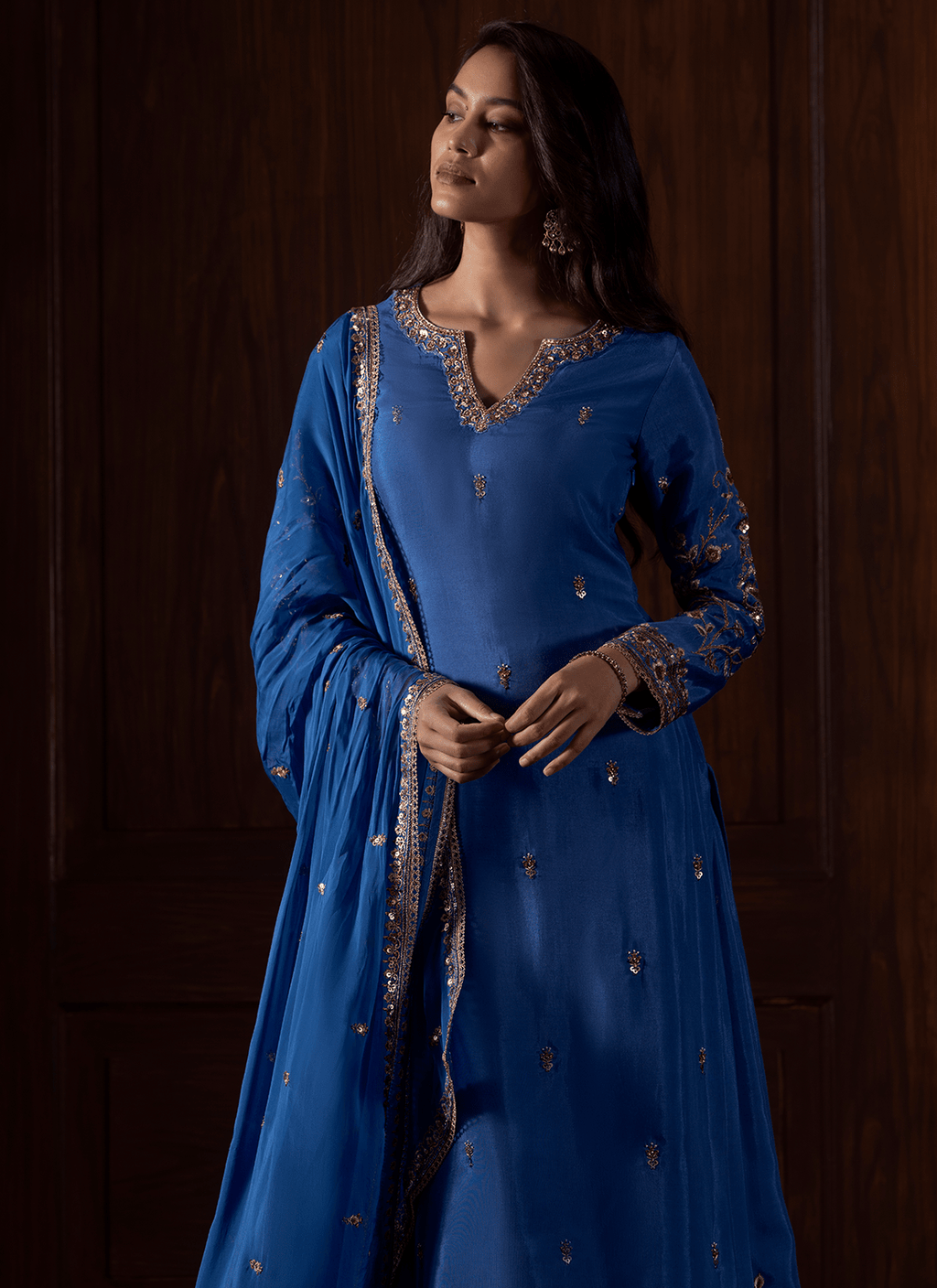 Royal Blue Embroidered Silk Sharara
