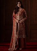Rust Embroidered Silk Palazzo Suit