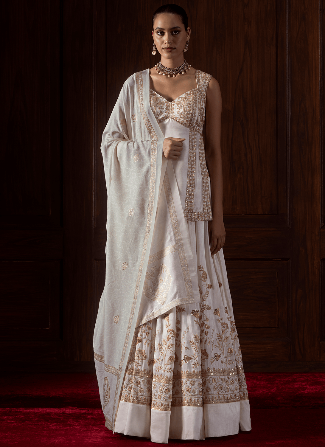 White Embroidered Silk Lehenga